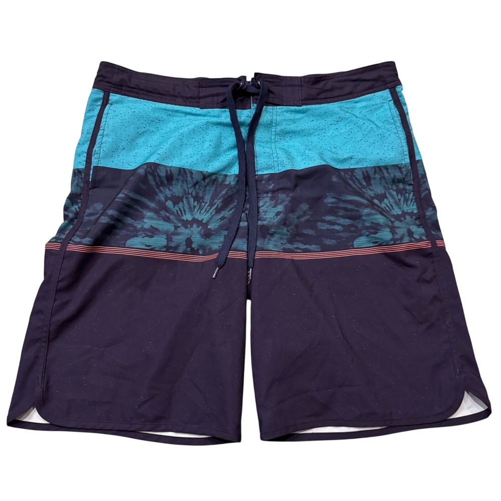 O'Rageous Mens Board Shorts Teal Navy Tie Dye Swim Trunks Size‎ Large 36 Waist